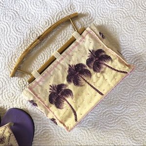 Meeka hand painted beaded purse w/ bamboo handles